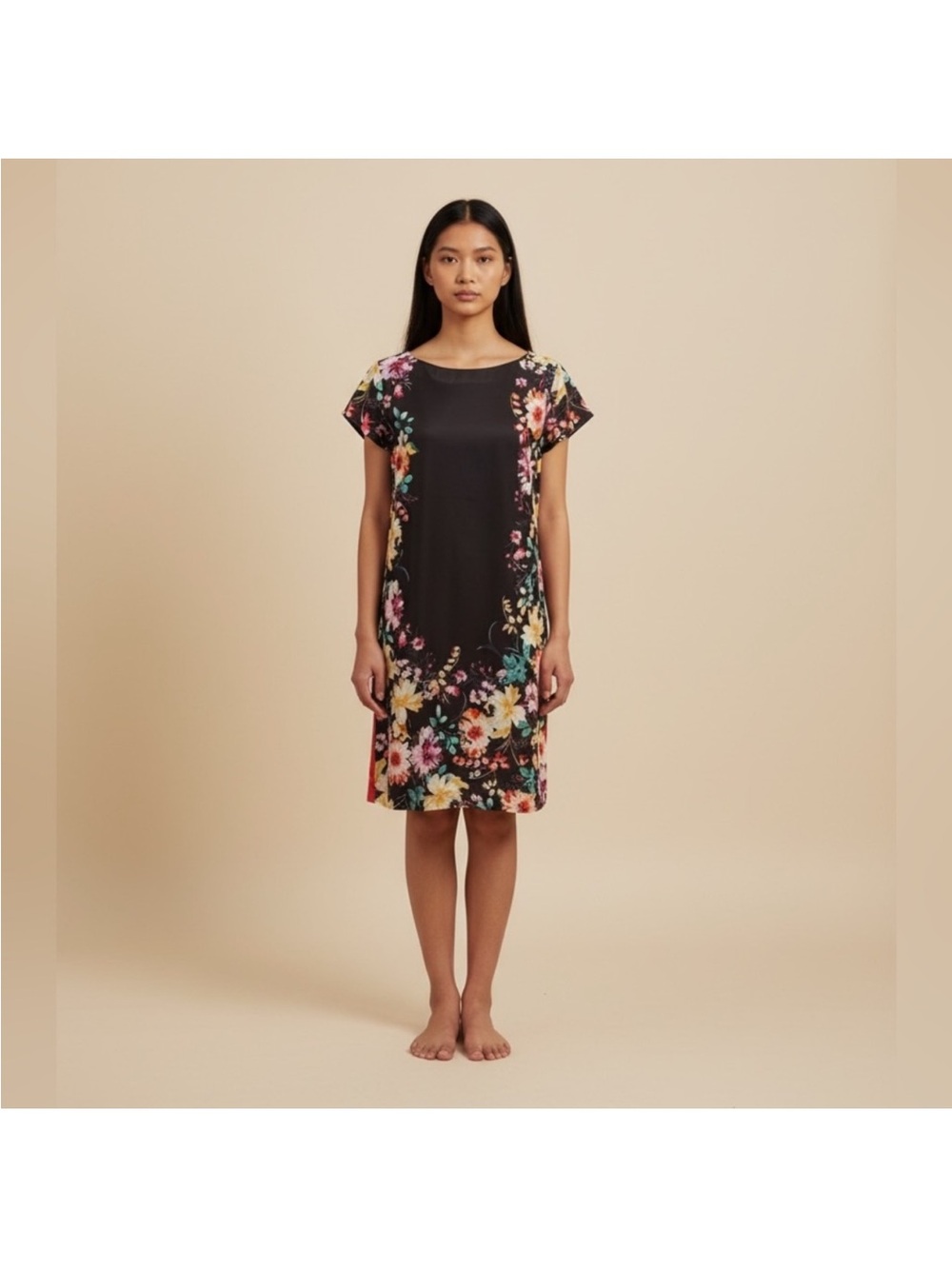 Eliza J Shortsleeved contemporary floral color block short sleeve dress size 10